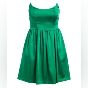 Amanda Uprichard Green Strapless Addie A-Line Dress